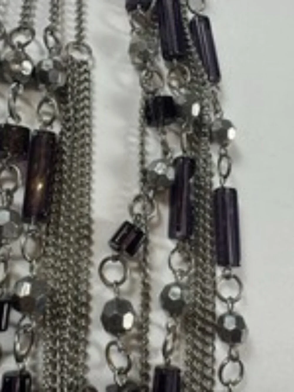 Vintage Y2K Multi Strand Necklace Silver Tone Layered Smoke Purple Glass Bead 18